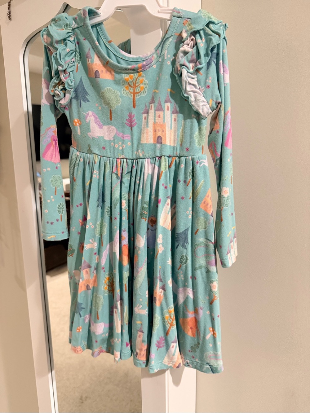 Little sleepies Girls' Mint Castle & Unicorn Long Sleeve Dress